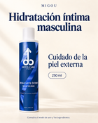 Hidratante íntimo masculino MEN’S CARE de MIGOU BCN, 250 ml, presentado sobre fondo crema para el cuidado de la piel externa.