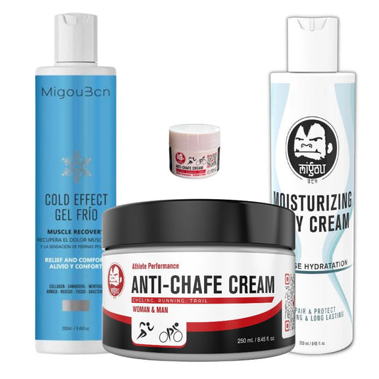 Sports Creams Pack - Anti-chafing 250ml (10ml anti-chafing cream as a gift) +Cold gel 250ml + Moisturizing Regenerating Cream 250ml